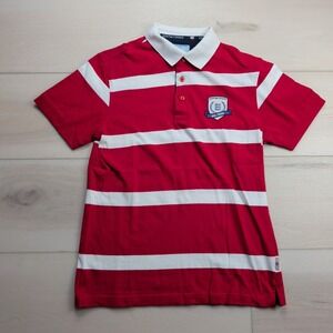 Kent & Curwen Club Polo Shirt Mens Small Crested Red White Striped Made in Japan